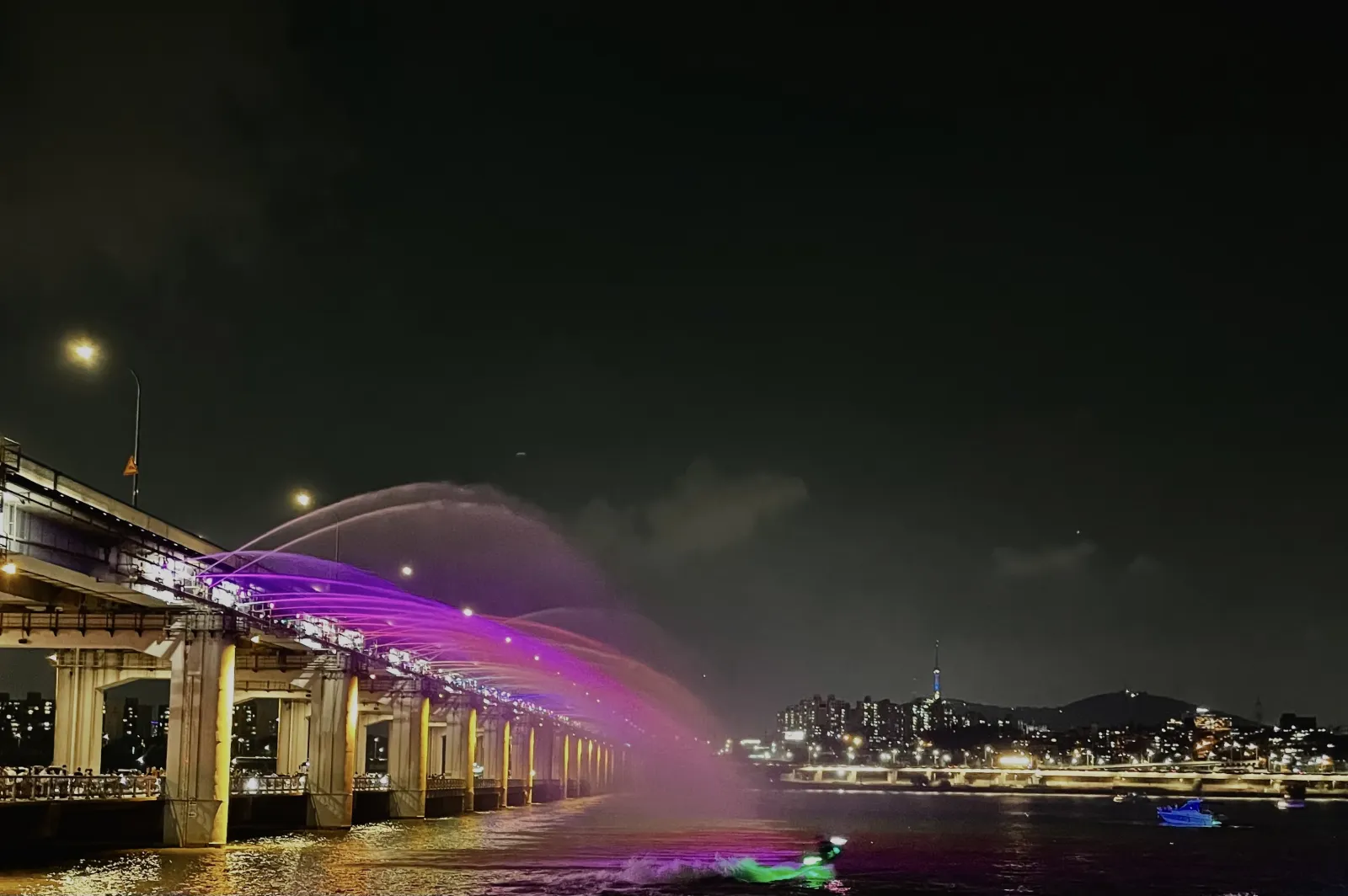 서초구 반포한강공원에서 바라본 반포대교 달빛무지개분수의 야경
