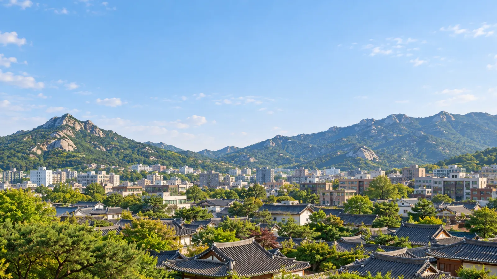 서울특별시 종로구의 도심과 녹지 산 능선 특성을 참고해 만든 AI 생성 가상 지역 분위기 이미지입니다. 실제 사진이나 실제 학교·학원 건물이 아닙니다.