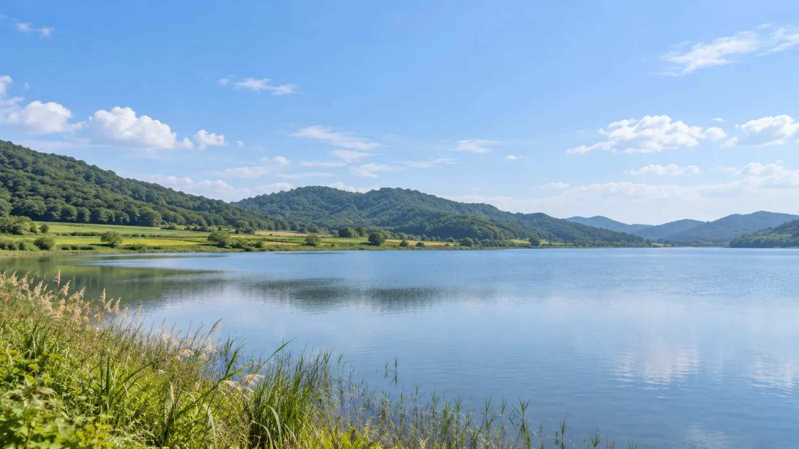 경상남도 창원시 의창구 동읍의 저수지와 농촌, 숲이 우거진 산자락의 지리적 특성을 참고한 가상 풍경. 실제 장소를 촬영한 사진이 아닌 AI 생성 지역 분위기 이미지입니다.