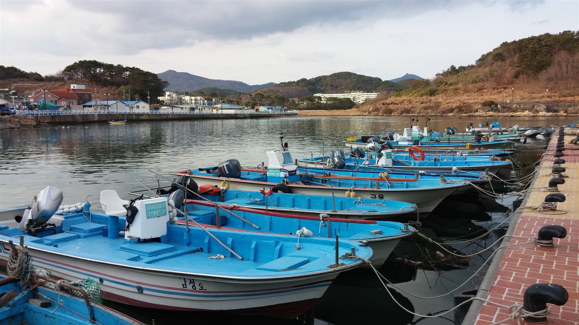 2013년 12월 25일 촬영한 부산광역시 기장군 항구와 주변 마을 전경
